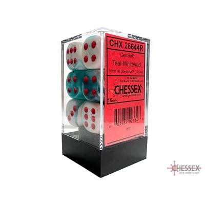 Chessex Gemimi Dice - 12 x D6 - 16mm - Teal White/Red